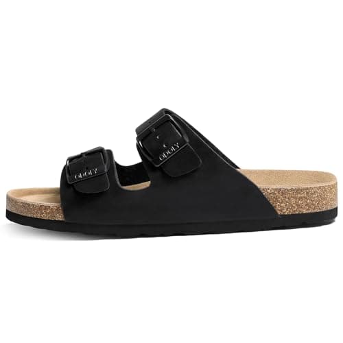 ODOLY Men's Cork Footbed Slide Sandal, Arch Support Summer Outdoor Sandals with Adjustable Buckle for Men, Black EU42 / US9 - Thumbnail 4