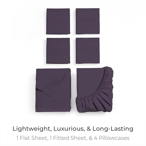 Mellanni California King Sheet Set - 6-Piece Iconic Collection Bedding, (Including 4 Pillowcases), 16-Inch Deep Pocket, Easy Care, Extra Soft, Cooling Sheets, Brushed Microfiber - Purple - Thumbnail 3