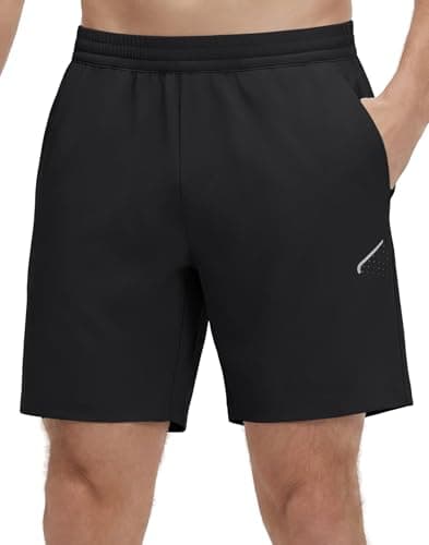 M MAELREG Men's Workout Running Shorts with Zipper Pockets 7 inch Quick Dry Workout Gym Athletic Shorts for Men Black