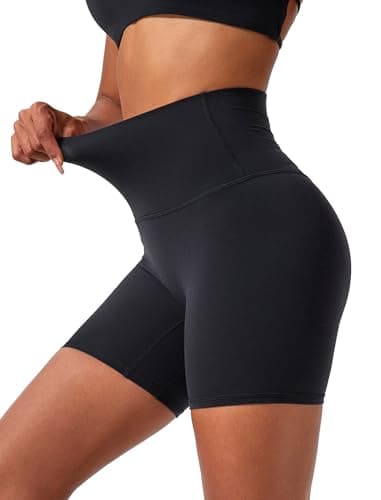 voenxe High Waisted Biker Shorts Women,6" Tummy Control Workout Gym Soft Shorts for Yoga Running,Spandex No Front Seam,2 Pack - Thumbnail 3