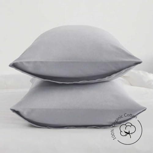 DCSKY Organic Cotton Queen Pillowcases - Set of 2, 800 Thread Count Cotton Pillowcases - Soft and Breathable Envelope Closure Pillow Cases - 20x30 Pillow Covers for Bed,Grey - Thumbnail 2