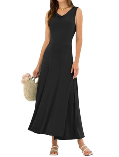 ZAFUL Women's Summer Tank Maxi Dress 2026 Spring Sleeveless Casual Cowl Neck Backless Split Beach Vacation Long Sundress (Black, Small) - Image 1