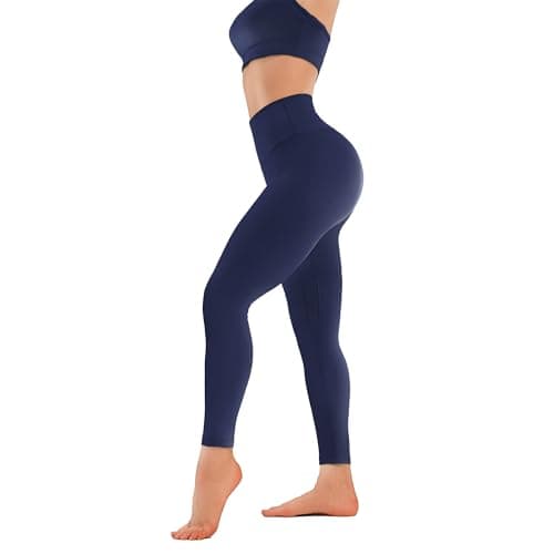 MXYMXY Buttery Soft High Waist Yoga Pants for Women - 25" Tummy Control Workout Leggings Inner Pocket, Squat Proof Gym Running Athletic Navy Blue