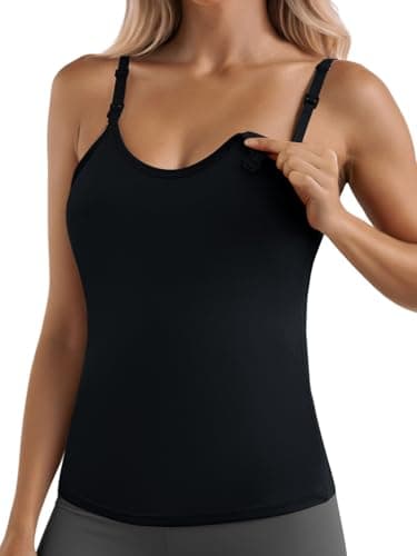 Ninee Womens Maternity Nursing Tank Tops with Built in Bra for Breastfeeding Adjustable Straps Camisoles Cami Tanks (Black,Large) - Image 1
