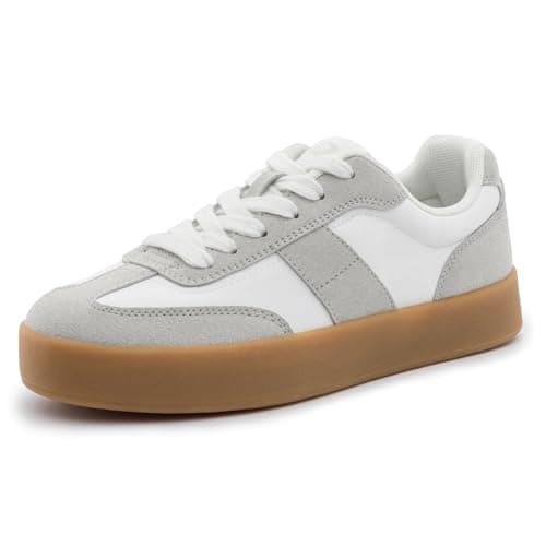 Rihero White Platform Sneakers for Women Comfortable Tennis Walking Shoes Non-Slip Fashion Casual Sneakers Size 9.5 - Image 1