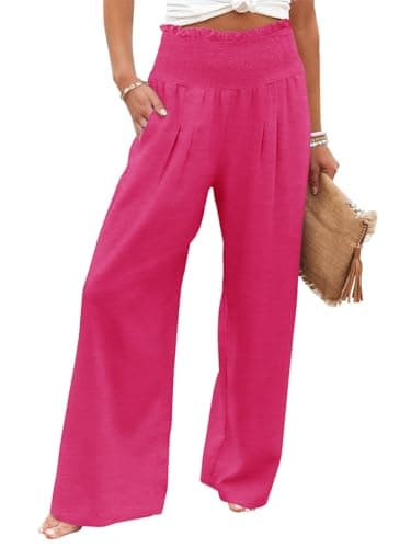 GEMLON Womens Wide Leg Pants High Waisted Palazzo Pants Summer Flowy Lounge Trousers Pants with Pockets Rosy Red 2XL - Image 1