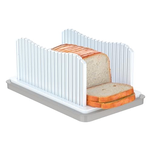 CAWIU Bread Slicer for Homemade Bread, Foldable Bread Cutter with Crumb Tray, Adjustable Width Bread Slicing Guide for Loafs, Sandwiches, Bagels, and Cakes - Image 1