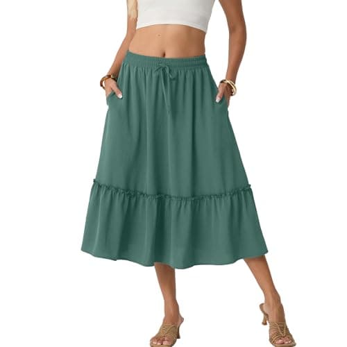 FREEOAK 2026 Women's High Waisted A-Line Midi Skirt Flowy Pleated Summer Casual Beach Vacation Boho Style Skirt with Pockets - Image 1