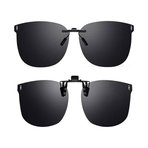 Xfeel Black Polarized Clip On Sunglasses Over Prescription Glasses for Women Men, Fit Over Eyeglasses Trendy Shades - Image 1
