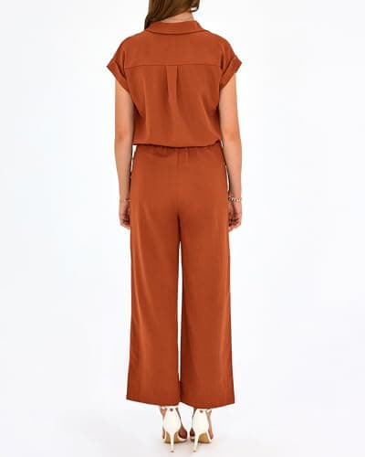 PRETTYGARDEN Womens 2 Piece sets Summer Cap Sleeve Tops Palazzo Pants Dressy Casual Vacation Travel Outfits Tracksuits(Brick Red,Large) - Thumbnail 2