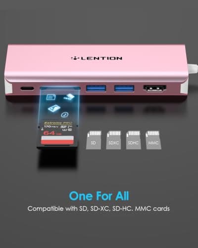 LENTION USB C Hub with 4K HDMI, SD Card Reader, 2 USB 3.0, Type C Charging, 6-in-1 Ethernet Adapter Compatible with 2025-2018 MacBook Pro/Air, 2026 MacBook Neo, Surface/Steam Deck, More(Rose Gold) - Thumbnail 5