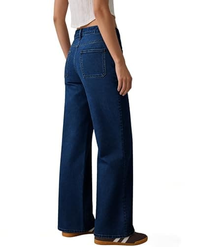 Flvsun Women's High Waisted Wide Leg Jeans Strechy Straight Leg Baggy Jeans Denim Pants Trendy 2026 Dark Blue L - Thumbnail 2