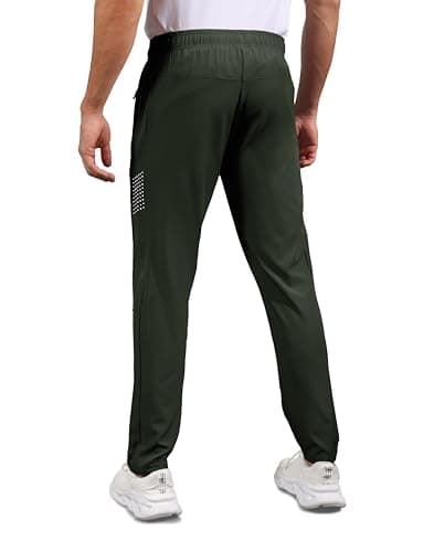 Hioutdoor Mens Sweatpants Athletic with Zipper Pockets, Lightweight Gym Joggers for Running, Workout Sports Pants Slim Fit Army Green M - Thumbnail 2