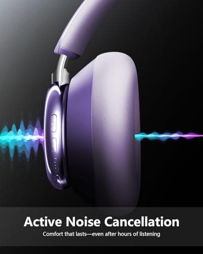 Wentronic Y03 Bluetooth Headphones Wireless Active Noise Cancelling Over Ear Headphones 48 Hours Playtime High Sound Quality 6 EQ Music Mode Headphones with Soft Ear Cushion - Purple - Thumbnail 4