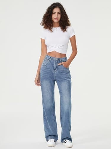 Women Wide Leg Jeans Baggy Blue Denim Jean High Waist Loose Boyfriends Jeans Vintage - Thumbnail 6