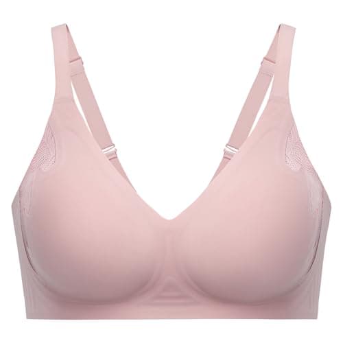 Angelhood Bra for Women No Underwire Seamless Full Coverage Bralettes Lace Edge Ultra Comfort Support T-Shirt Bra Push Up Pink - Image 1