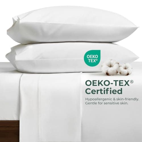 HYPREST 100% Egyptian Cotton Sheets Full Size - Deep Pocket Full Size Sheets Set 18 Inch, Soft & Crisp Bed Sheets Set, Durable Cooling Luxury Hotel Bedding, Oeko-TEX Certified, White - Thumbnail 3