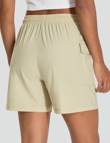 EZRUN Women's 5" Hiking Shorts Lightweight Quick Dry Athletic Shorts with Pockets Casual Golf Travel Summer 2026 Cool (Light Khaki,XS) - Thumbnail 2
