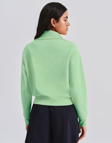 K-Swiss Women's Sweatshirts Quarter Zip Pullover - Fleece Workout Hoodies for Casual Sport, 2025 Fall Fashion Clothes,Green M - Thumbnail 3
