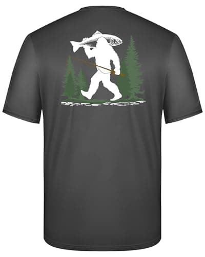 FISHEAL Men's UPF 50+ Swim Shirts, Short Sleeve Bigfoot Fisherman Graphic Fishing T-Shirt, Quick Dry Sun UV Protection SPF Beach Rash Guard - Image 1