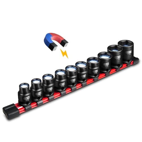 BLACKROBOT 1/2" Drive Magnetic Impact Socket Set, 10-Piece Shallow Socket Set with Storage Rail, SAE 3/8" to 1", 6-Point Magnetic Sockets, Cr-Mo Steel - Image 1
