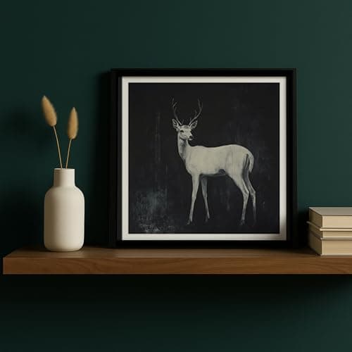 Moonow7 Deer Wall Art Framed – Small Minimalist Animal Print, Vintage Wall Decor for Living Room, Zen Forest Pictures for Bedroom, Rustic Farmhouse Artwork for Entryway, Gallery, Size 12x12” - Thumbnail 5