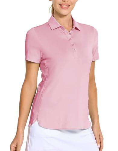 M MAELREG Womens Golf Shirt Short Sleeve Casual Lightweight Quick Dry Collared Tennis Polo Shirts for Women Pink - Image 1