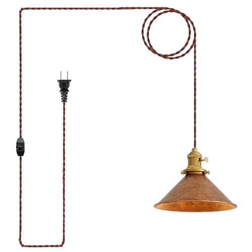 Oyisen Hanging Light Plug in,Vintage Hanging Lamp Plug in with Rusted Copper 8.2 Inch Shade and Adjustable 14Ft Cord Antique Farmhouse Pendant Light Kitchen Island Bedroom and Sofa - Image 1