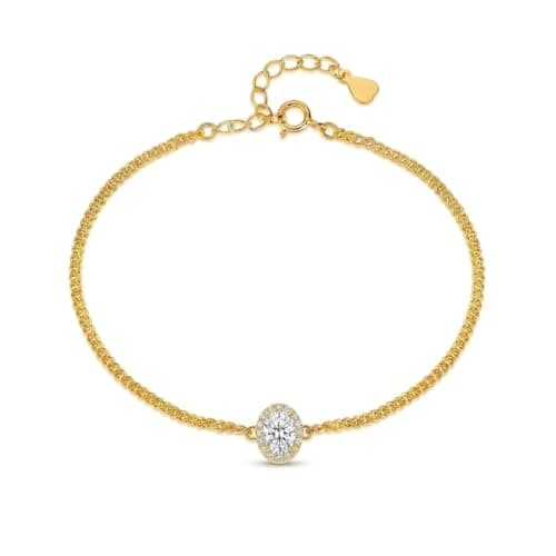 IZZBAT 14K Gold Halo Oval Birthstone Bracelets for Women Yellow Gold Cuban Chain Bracelets for Her Birthday Gifts for Mom Girlfriend - April Birthstone - Image 1