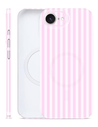 Aitipy Magnetic Striped Phone Case for iPhone 16e/17e, Compatible with MagSafe, Cute Stripe Fashion Aesthetic Soft TPU Slim Shockproof Protective Phone Cover for Women Girls-Pink