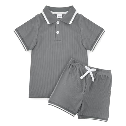 JiuBreeze Toddler Baby Boy Polo Shirts Summer Clothes Set Soft Golf Short Sleeve Outfits 18mo 24mo 2T 3T 4T 5T(Grey, 3-4T) - Image 1