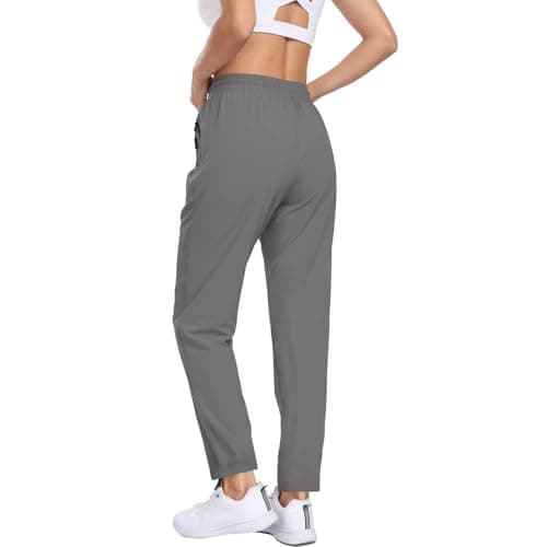 Womens Hiking Pants Waterproof Quick Dry UPF 50+ Cargo Zipper Pockets Sweatpants Elastic Waist Drawstring Lightweight Work Casual Travel Dark Grey L - Thumbnail 4