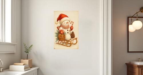 This two-piece vintage Santa and snowman holiday decoration tin plaque set measures 12 x 8 inches. Suitable for indoor and outdoor use, it makes a great winter decoration and gift. Perfect for display in your home, bathroom, garage, or patio. - Thumbnail 5