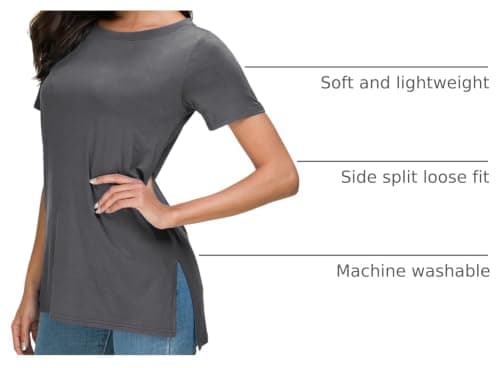 Herou Women Shirts Casual Short Sleeve Crew Neck Summer Tops with Side Split Tile Grey XX-Large - Thumbnail 4