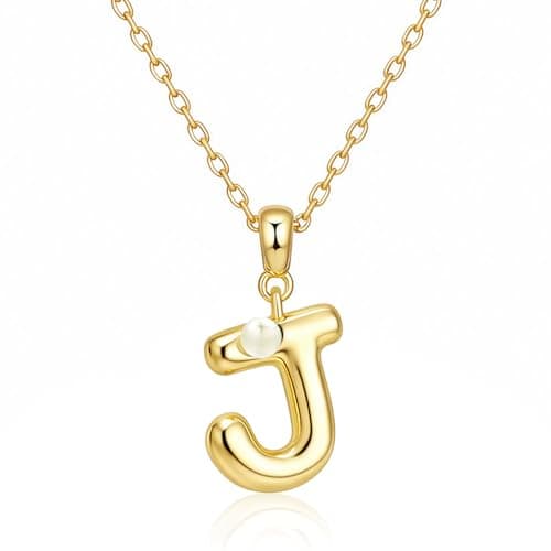 Milan Chiva Initial Letter Pendant Bubble Necklaces, 14K Gold Plated Dainty Necklace with a Cute Simulated Pearl, Name A-Z letter Pendant Personalized Charm Jewelry Trendy Gifts MNS-1020GD - Image 1