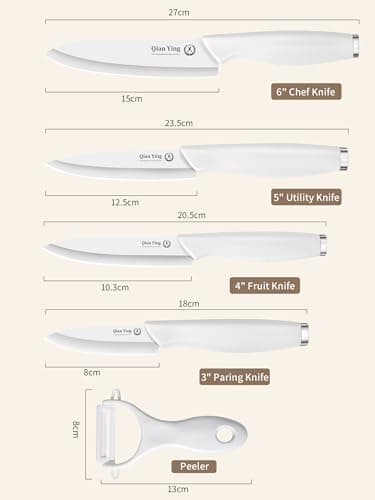 Pure Strengthening Ceramic Knife Set for Kitchen with Sheath 9Pcs: 100% Zirconia Ceramic Sharp Blade Fruit Cutting Knives with Cover Rustproof Clean Cut Edge White Handle - Thumbnail 6