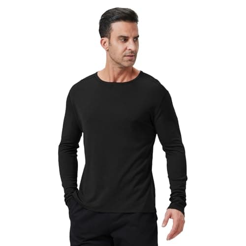 Outdoor Men's Merino Wool Quick-Drying Hiking Warm Long-Sleeved Underwear Sports ski Base top 250g Black M - Image 1