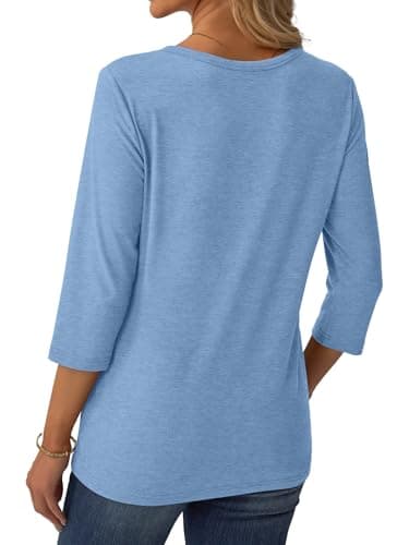 GKBK 3/4 Sleeve Womens Tops Fall Clothes Henley Casual Spring Summer Lightweight Basic Tunic Shirts Blue - Thumbnail 5
