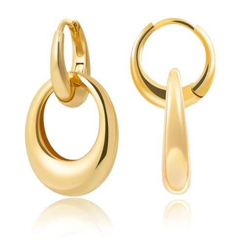 Geedow Gold Hoop Earrings for Women - 18K Gold Plated Paperclip Link Lightweight Drop Dangle Huggie Earrings Fashion Jewelry Best Gifts for Daily Wedding Party Decoration - Image 1