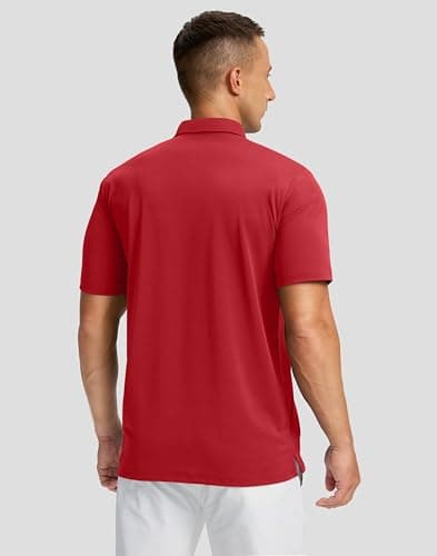 Men's Golf Shirts Dry Fit Moisture Wicking Performance Short Sleeve Collared Polo Shirts for Casual Tennis Bussiness (Dark Red, XXL) - Thumbnail 4