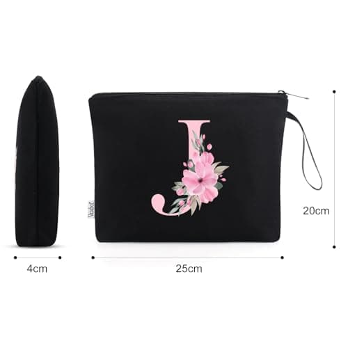 Vavabox A-Z Personalized Makeup Bag, Birthday Gifts for Women Mom, Gifts for Best Friend, Bride Bridesmaid Cosmetic bag (J, Black) - Thumbnail 2