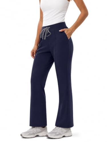 YEZEX Yoga Scrub Pant Women - High Waisted Flare Scrub Pant, Yoga Scrub Leggings Work Pant, Anti-Wrinkle & 4 Pockets,Slim Fit Navy Blue
