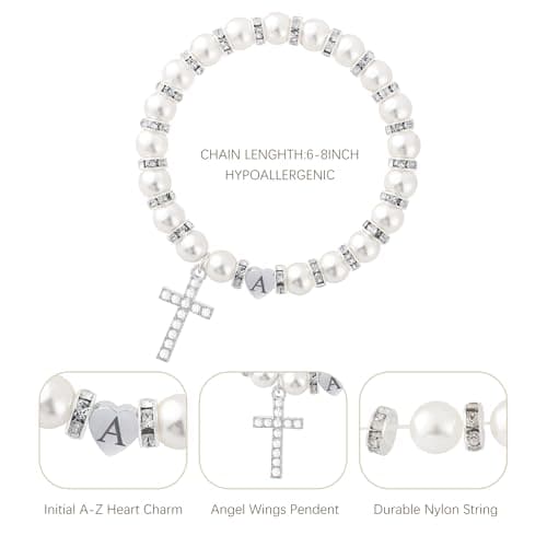 BAYLAY First Communion Gifts for Girls, Cross Bracelet for Teen First Communion Bracelet for Girls Pearl Letter J Initial Charm Bracelet First Holy Communion Gifts for Girl Catholic - Thumbnail 6
