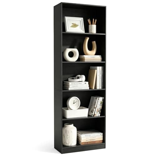 VAFHYLLIS Black Cube Shelf 5 Tiers Open Bookshelf, Anti-Tipping Safe Book Shelf, High Load-Bearing 71 Inches Height, Heavy-Duty Wooden Cube Storage Shelves Home Office Furniture