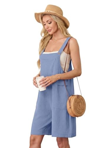 HiMONE Womens Summer Shorts Jumpsuits For Women Adjustable Loose Romper With Pockets (Light Blue-XL) - Thumbnail 5