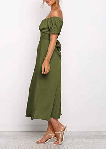 KIRUNDO Women's 2026 Spring Summer Satin Wedding Guest Midi Dress Off The Shoulder Wrap Party Cocktail Formal Prom Dresses(Army Green, Small) - Thumbnail 5