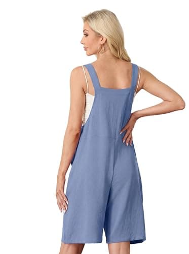 HiMONE Womens Summer Shorts Jumpsuits For Women Adjustable Loose Romper With Pockets (Light Blue-XL) - Thumbnail 6