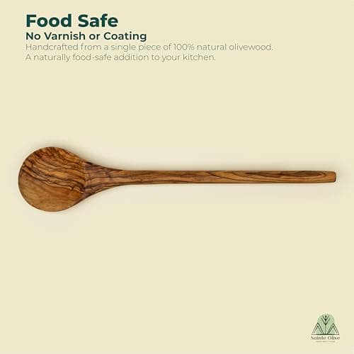 Sainte Olive 14.5 Inch Handmade Natural Olive Wood Cooking Spoon, Heat Resistant, Perfect for Nonstick Pans and Deep Pots - Thumbnail 4