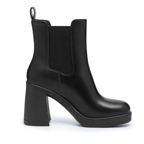 Athelfit Women's Chunky Heel Platform Chelsea Ankle Boots Black Size 6 - Thumbnail 3