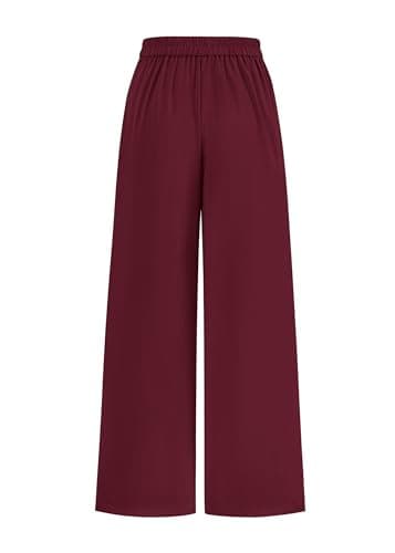 KIRUNDO Wide Leg Dress Pants for Women High Waisted Office Work Trousers Business Casual Slacks Button Flowy Palazzo Pant(Burgundy, XX-Large) - Thumbnail 4